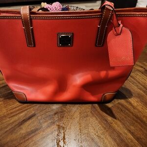 Dooney & Bourke Orange Tote with Brown Accents w matching wallet
